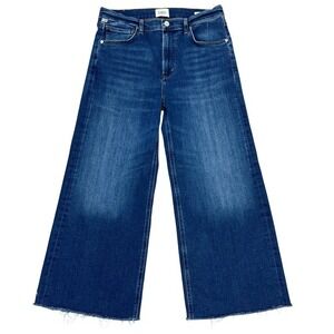 Citizens of Humanity Lyra Wide Leg Crop Jeans 29" Ambry Medium Dark Wash Raw Hem